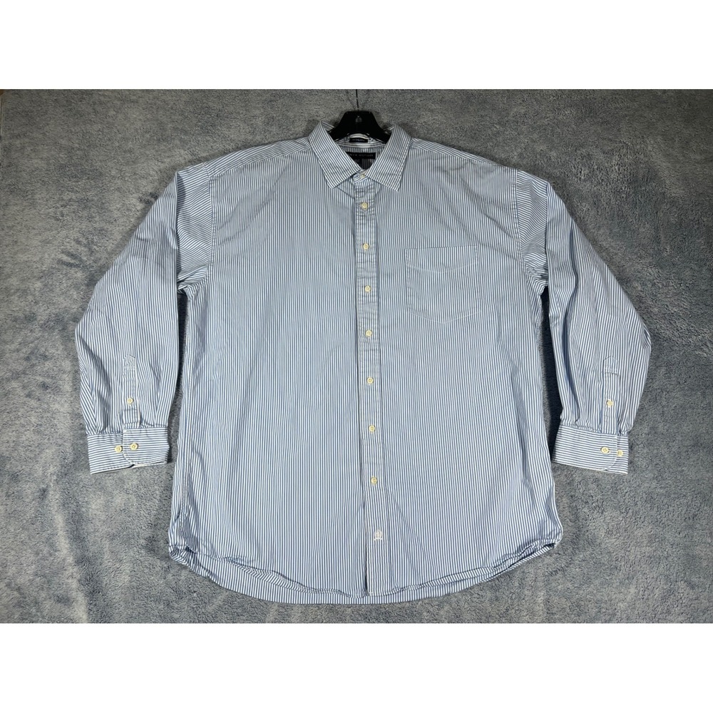 Tommy Hilfiger Mens XXL Blue White‎ Striped 80s 2 Ply Cotton Button Down Shirt